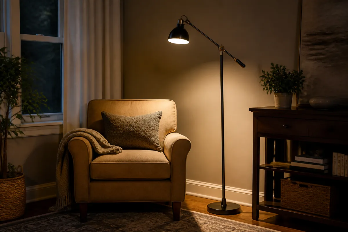 Use floor lamps to fill dark corners with warm light: an editorial lighting study focused on base weight, shade angle, and switch placement